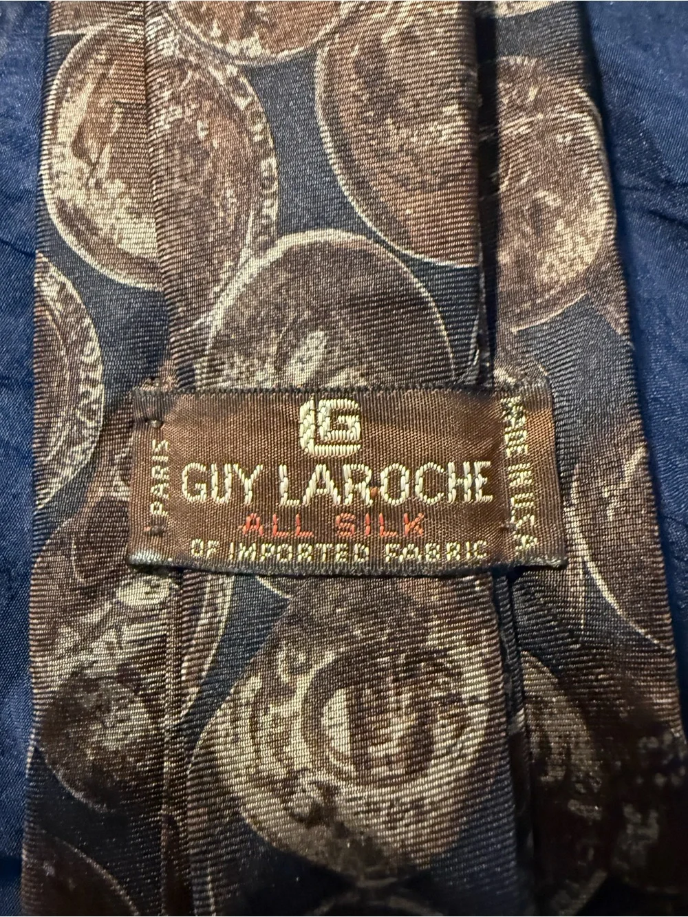 Guy Laroche Black and Gold Coin Motif Silk Tie
